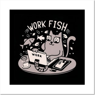 cat work for fish retro Posters and Art